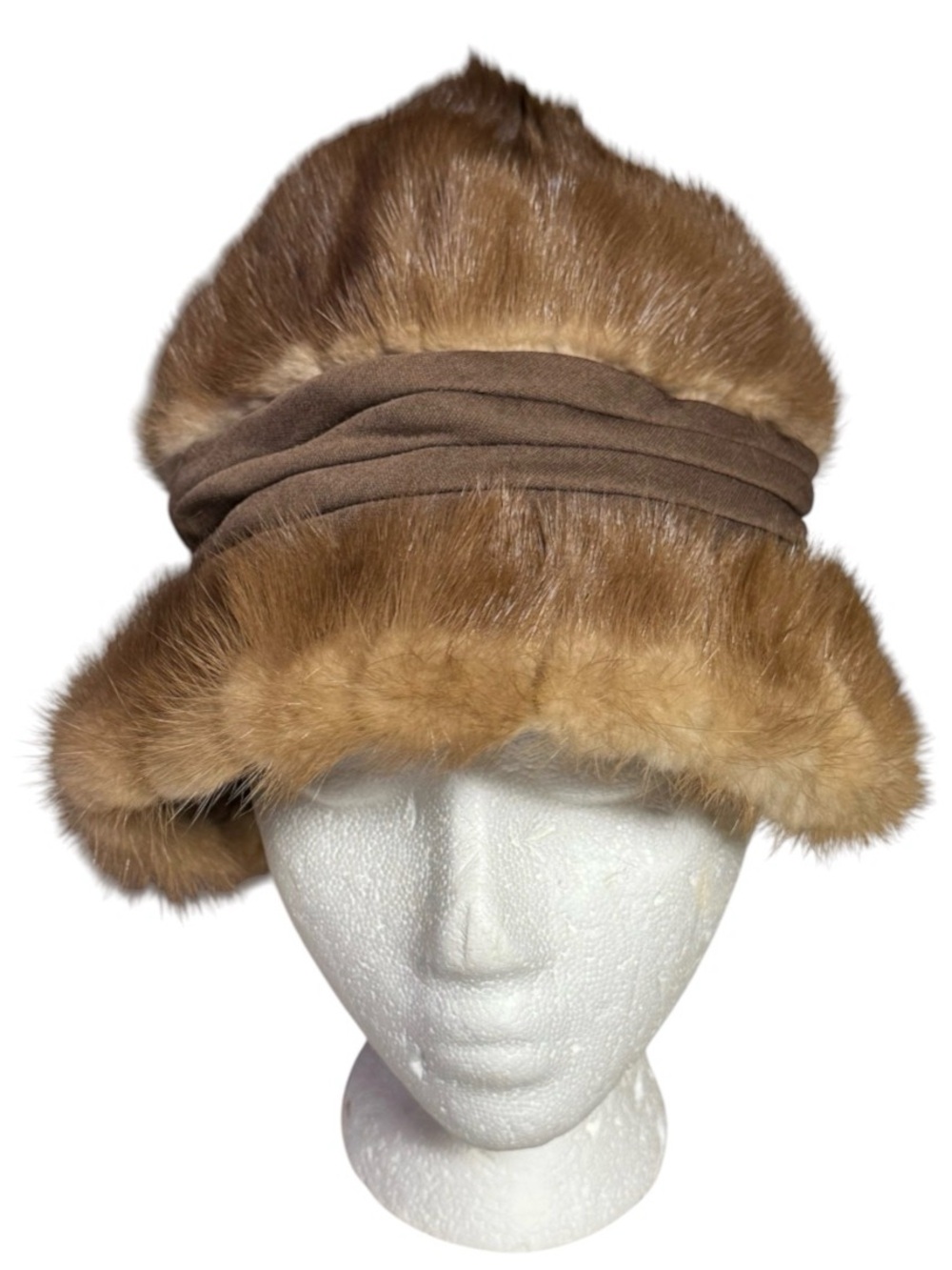 Genuine Vintage Mink Fur Hat retro Mod Silk Excellent Brown classic